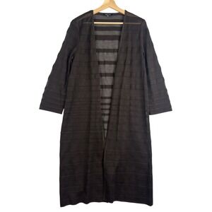 Misook Women's Brown Striped Knit Open front Cardigan‎ Duster Size M Long